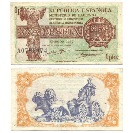 España (II República). 1937. 1 Peseta (EBC+) Serie A