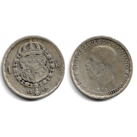 (814) Suecia. 1947. 1 Krona (BC) (Plata)