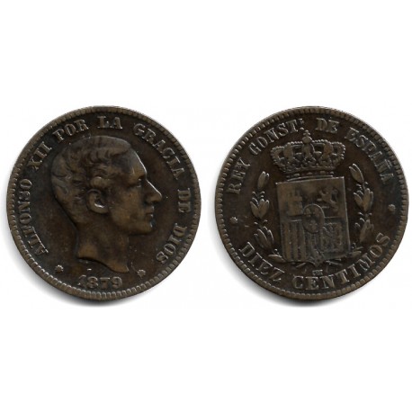 Alfonso XII. 1879. 10 Céntimos (BC+) Ceca de Barcelona OM