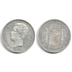 Amadeo I. 1871*(18-74). 5 Pesetas (MBC-) (Plata) Ceca de Madrid DE-M