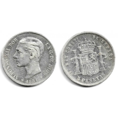 Alfonso XII. 1881*(-----). 5 Pesetas (BC) (Plata) Ceca de Madrid MS-M