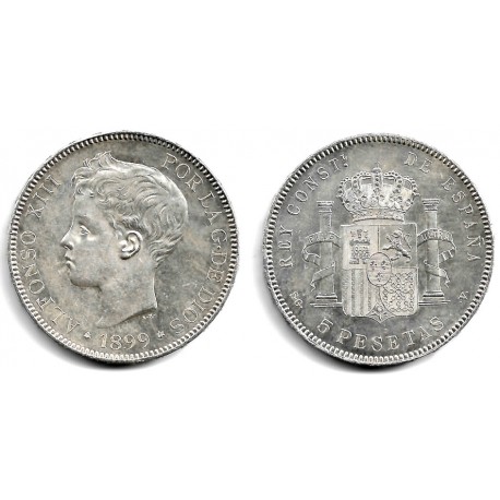 Alfonso XIII. 1899*(18-99). 5 Pesetas (EBC) (Plata) Ceca de Madrid SG-V