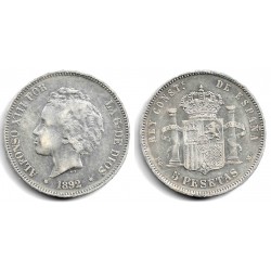 Alfonso XIII. 1892*(18-92). 5 Pesetas (BC+) (Plata) Ceca de Madrid PG-M