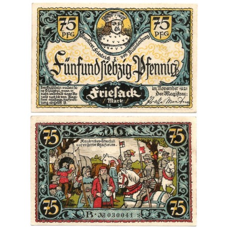 Friesack (Brandeburgo). 1921. 75 Pfennig (EBC+)