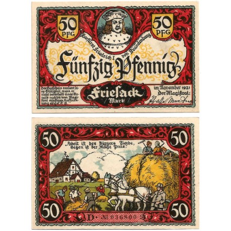 Friesack (Brandeburgo). 1921. 50 Pfennig (EBC+)