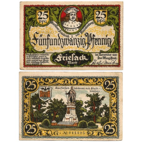 Friesack (Brandeburgo). 1921. 25 Pfennig (EBC+)