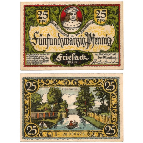 Friesack (Brandeburgo). 1921. 25 Pfennig (EBC+)