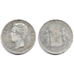 Amadeo I. 1871*(18-74). 5 Pesetas (BC+) (Plata) Ceca de Madrid DE-M
