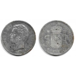 Amadeo I. 1871*(18-71). 5 Pesetas (BC) (Plata) Ceca de Madrid SD-M. Variante