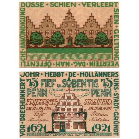 Friedrichstadt (Schleswig-Holstein). 1921. 75 Pfennig (EBC+)