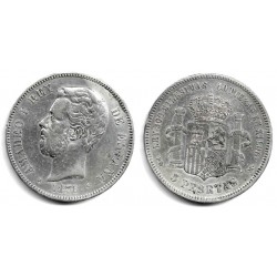Amadeo I. 1871*(18-74). 5 Pesetas (BC/BC+) (Plata) Ceca de Madrid DE-M