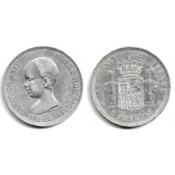 Alfonso XIII. 1888*(18-88). 5 Pesetas (MBC) (Plata) Ceca de Madrid MP-M