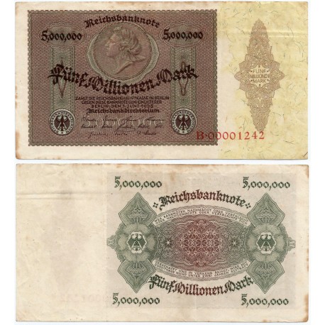(90) Imperio Alemán (Weimar). 1923. 5000000 Mark (MBC+)