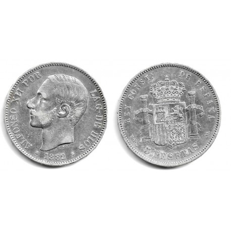 Alfonso XII. 1882*(18-82). 5 Pesetas (BC+) (Plata) Ceca de Madrid MS-M