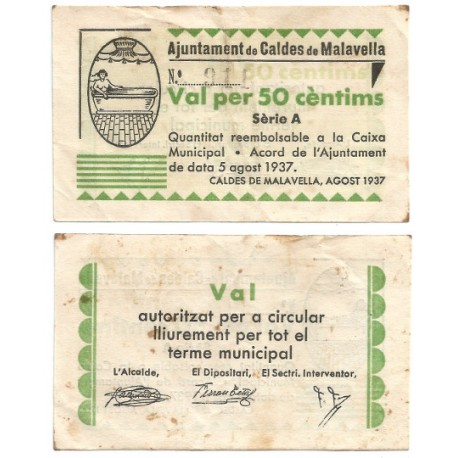 Caldes de Malavella. 1937. 50 Céntimos (MBC)