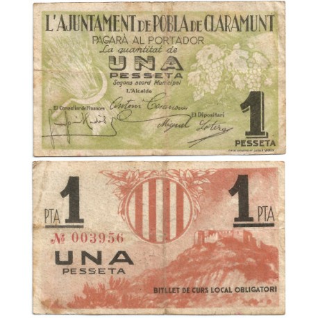 La Pobla de Claramunt. 1937. 1 Peseta (MBC-)