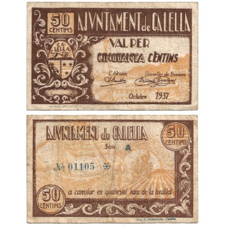 Calella. 1937. 50 Céntimos (BC+)
