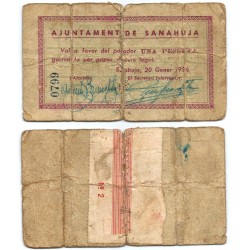 Sanahuja. 1937. 1 Peseta (BC) Roto y reparado con costura