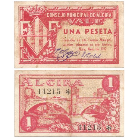 Alcira. 1937. 1 Peseta (EBC)