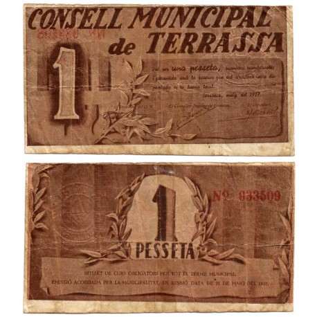 Terrassa. 1937. 1 Peseta (BC+)