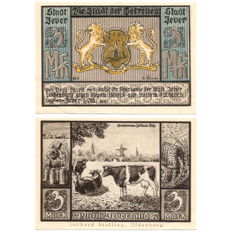 Jever (Baja Sajonia). 1921. 3 Mark (EBC+)