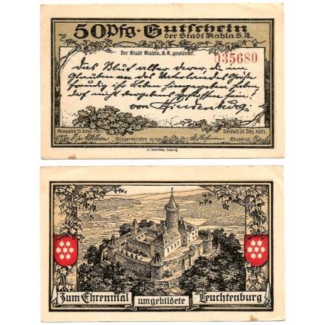 Kahla (Turingia). 1921. 50 Pfennig (EBC)