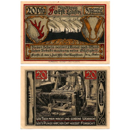 Forst (Brandeburgo). 1921. 20 Pfennig (EBC+)