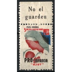 Viñeta. Pro-Infancia. Ayuda. 1933. 5 Céntimos (Nuevo, con marca de fijasellos)