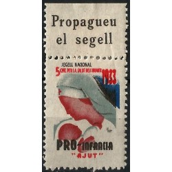 Viñeta. Pro-Infancia. Ayuda. 1933. 5 Céntimos (Nuevo, con marca de fijasellos)