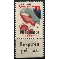 Viñeta. Pro-Infancia. Ayuda. 1933. 5 Céntimos (Nuevo, con marca de fijasellos)
