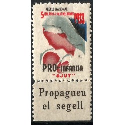 Viñeta. Pro-Infancia. Ayuda. 1933. 5 Céntimos (Nuevo, con marca de fijasellos)