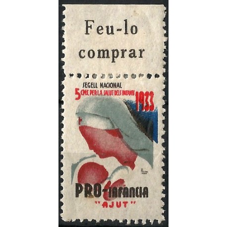 Viñeta. Pro-Infancia. Ayuda. 1933. 5 Céntimos (Nuevo, con marca de fijasellos)