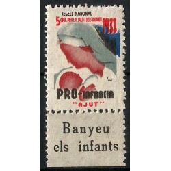 Viñeta. Pro-Infancia. Ayuda. 1933. 5 Céntimos (Nuevo, con marca de fijasellos)