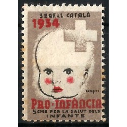 Viñeta. Pro-Infancia. 1934. 5 Céntimos (Nuevo, con marca de fijasellos)
