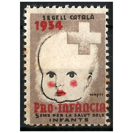 Viñeta. Pro-Infancia. 1934. 5 Céntimos (Nuevo, con marca de fijasellos)
