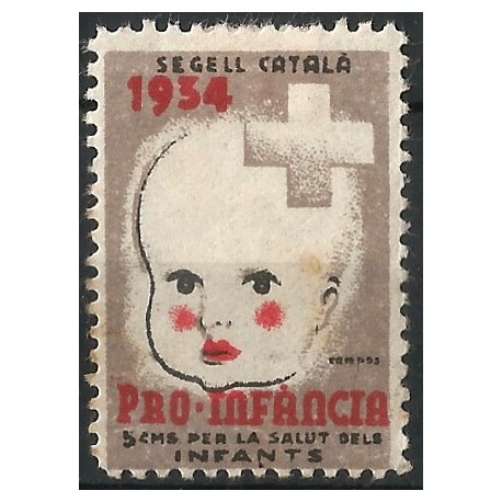 Viñeta. Pro-Infancia. 1934. 5 Céntimos (Nuevo, con marca de fijasellos)