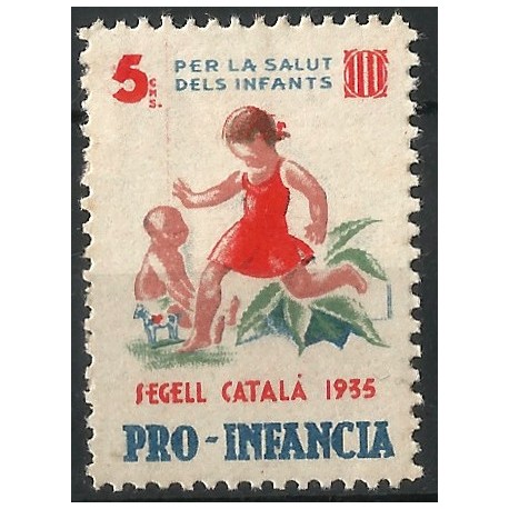Viñeta. Pro-Infancia. 1935. 5 Céntimos (Nuevo, con marca de fijasellos)