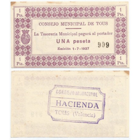 Tous. 1937. 1 Peseta (EBC/EBC+)