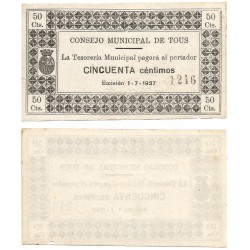 Tous. 1937. 50 Céntimos (EBC) Sin Sello. Pequeña rotura