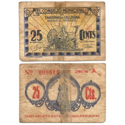 Tabernes de Valldigna. 1937. 25 Céntimos (BC)
