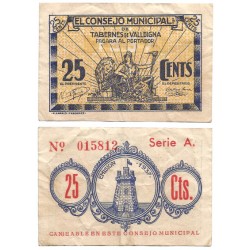 Tabernes de Valldigna. 1937. 25 Céntimos (MBC)