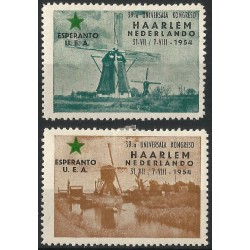 Viñeta Conmemorativa del 39o Congreso Universal de Esperanto en Haarlem. Año 1954 (Nuevo, con marca de fijasellos)