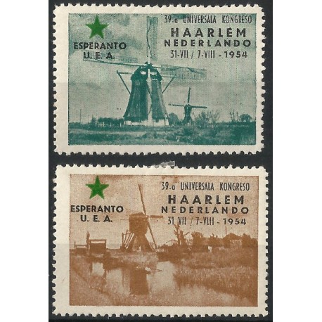 Viñeta Conmemorativa del 39o Congreso Universal de Esperanto en Haarlem. Año 1954 (Nuevo, con marca de fijasellos)