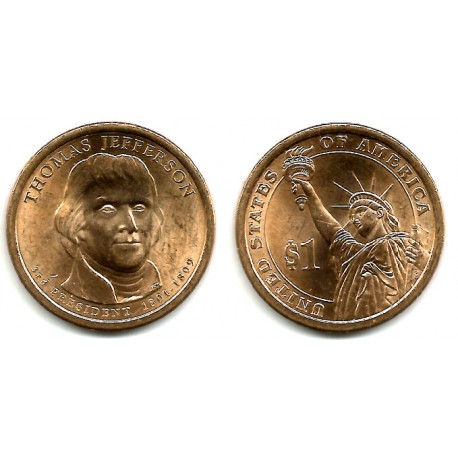 (403) Estados Unidos de América. 2007(D). 1 Dollar (EBC+) Thomas Jefferson