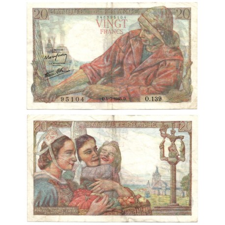 (100b) Francia. 1945. 20 Francs (MBC/MBC-)