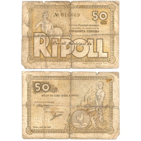 Ripoll. 1937. 50 Céntimos (BC) Leves roturas
