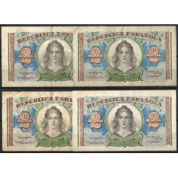 España (II República). 1938. Lote de 4 Billetes de 2 Pesetas (BC/BC+)