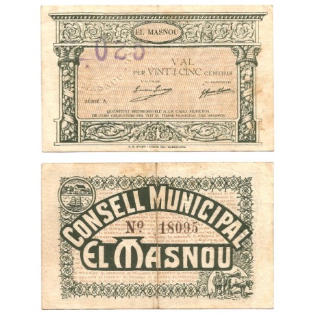 El Masnou. 1937. 25 Céntimos (BC+)