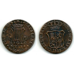 Isabel II. 1843. 6 Cuartos (MBC+) Ceca de Cataluña