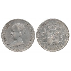 Alfonso XIII. 1892*(18-92). 2 Pesetas (MBC) (Plata) Ceca de Madrid PG-M